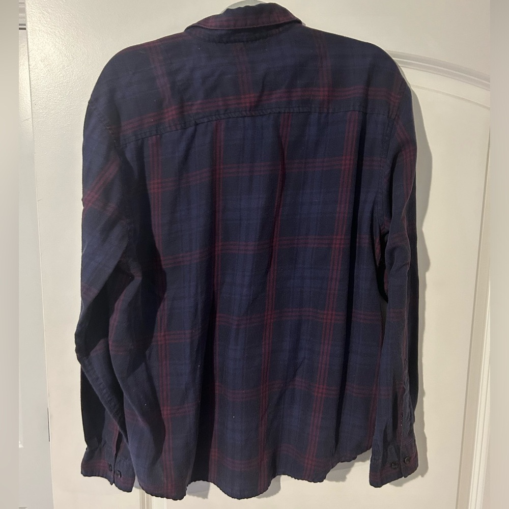 Lux by Bruno Men's Medium Button Down Plaid Flannel Shirt Navy Burgundy - Picture 5 of 5